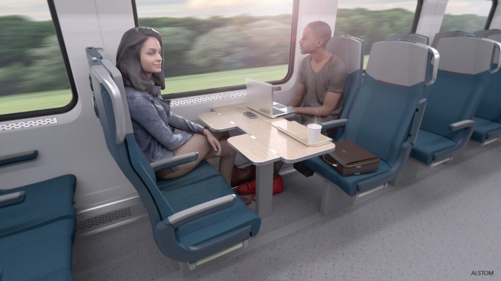 Two-by-two seating and folding tables will be a feature of the new cars' interiors