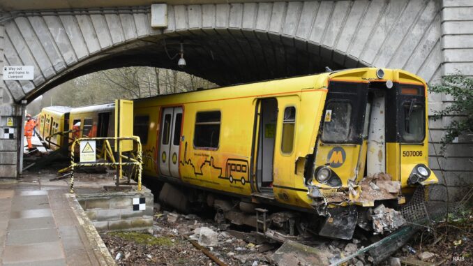 A Merseyrail train hit the buffers at KIrkby station