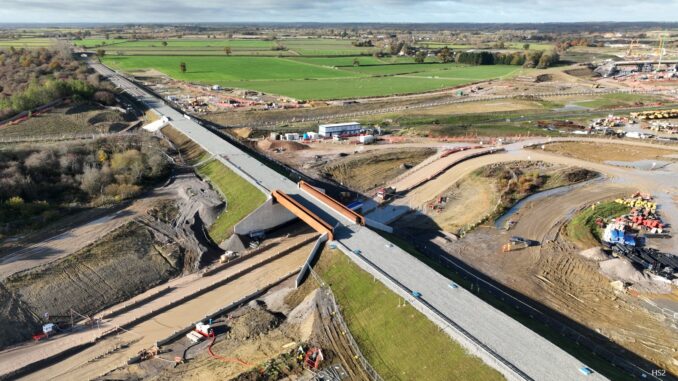 Image of East West Rail overbridge at Calvert Nov 2023.