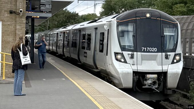 First Great Northern Class 717 in passenger service using 3.6.0 - the 17.17 service to Moorgate at Finsbury Park on 8 July 2025.