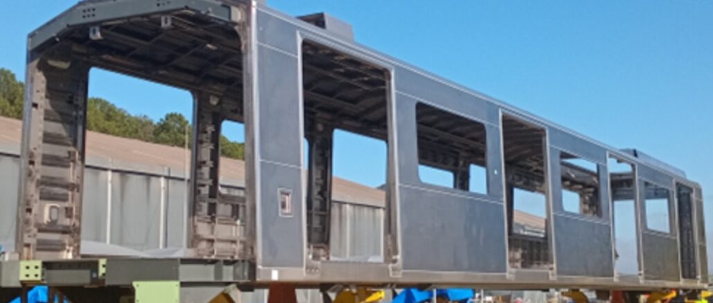 Alstom has completed the first bodyshell for one of the 37 trains it is building for Santiago Metro Line 7.