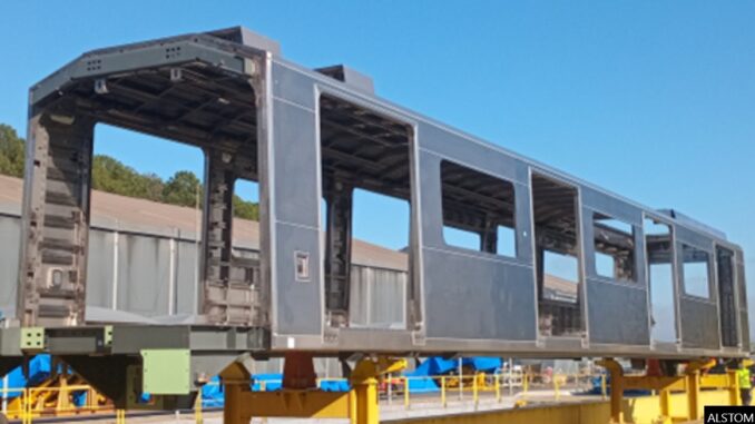 Alstom has completed the first bodyshell for one of the 37 trains it is building for Santiago Metro Line 7.